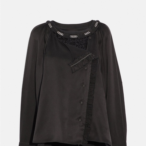Coach black embellished SILK Ruffle Top - Picture 3 of 16